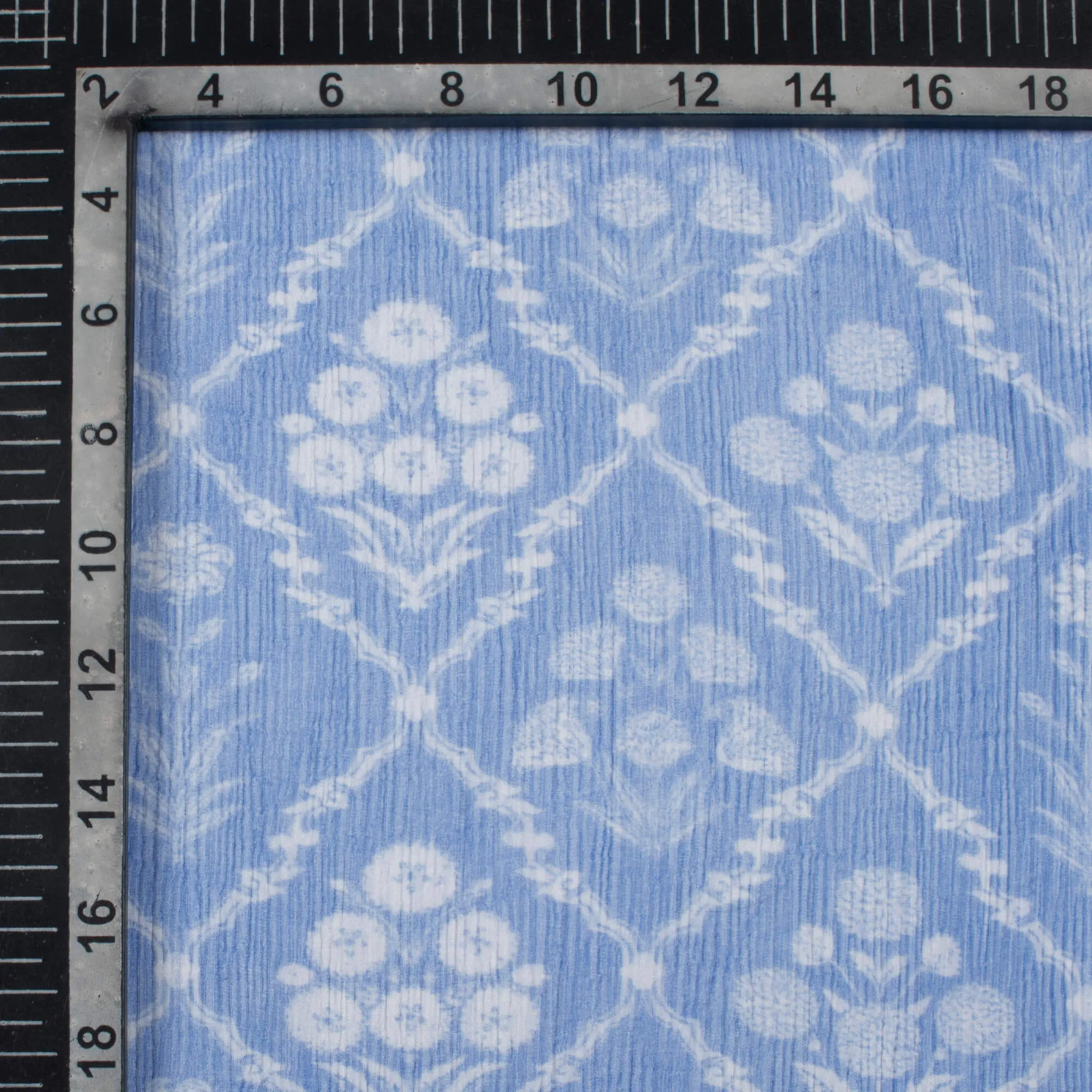 Digital Print Royal Blue White Floral Bemberg Chiffon Fabric