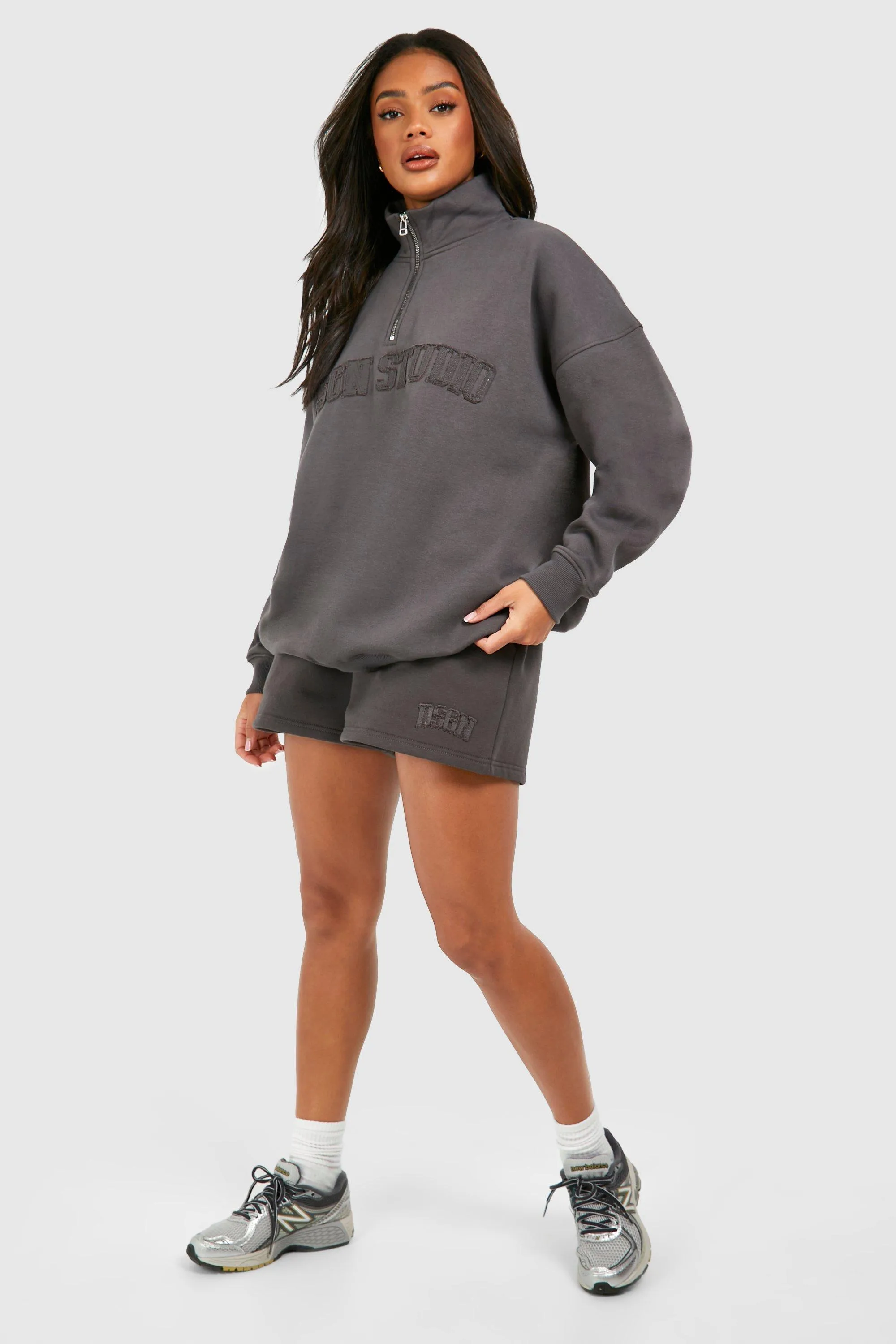 Dsgn Studio Half Zip Sweatshirt with Self Fabric Applique | boohoo