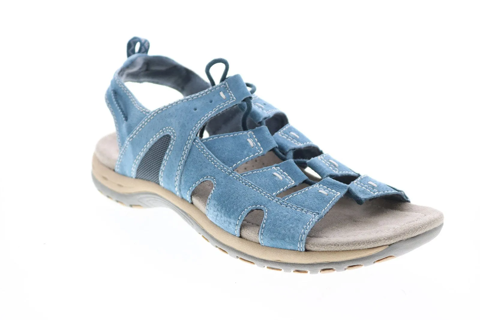 Earth Origins Sassy Blue Womens Wide Leather Slip On Gladiator Sandals