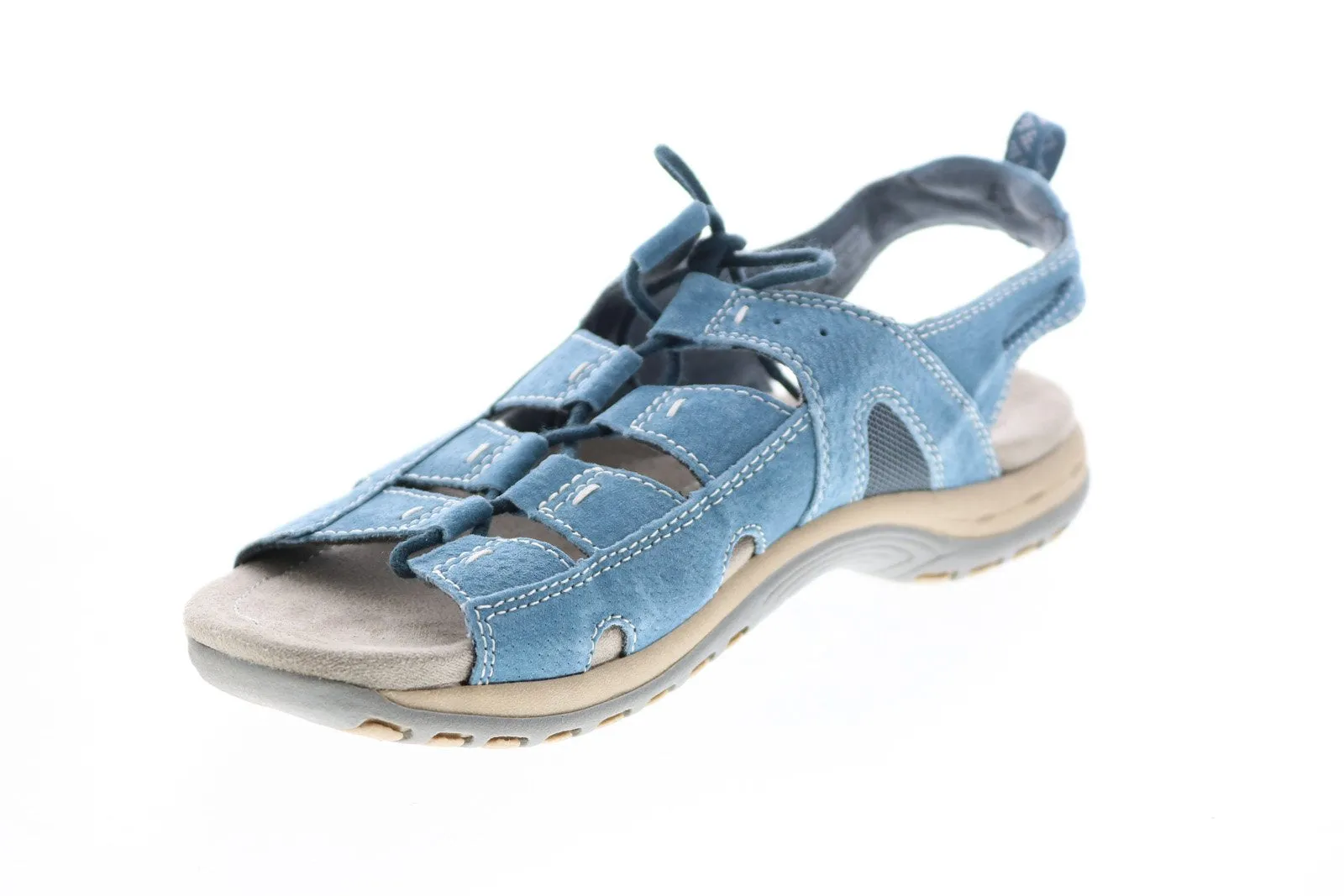 Earth Origins Sassy Blue Womens Wide Leather Slip On Gladiator Sandals