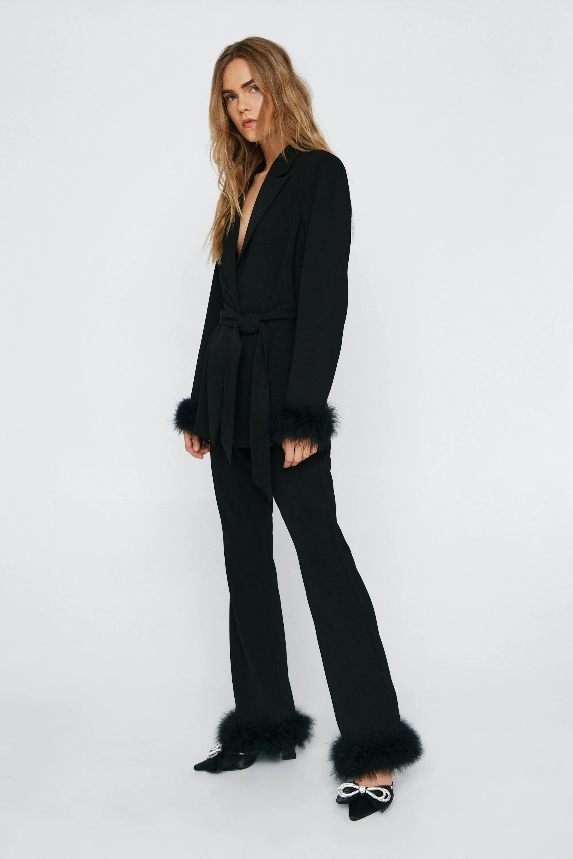 Flared Trousers with Feather Trims for NastyGal