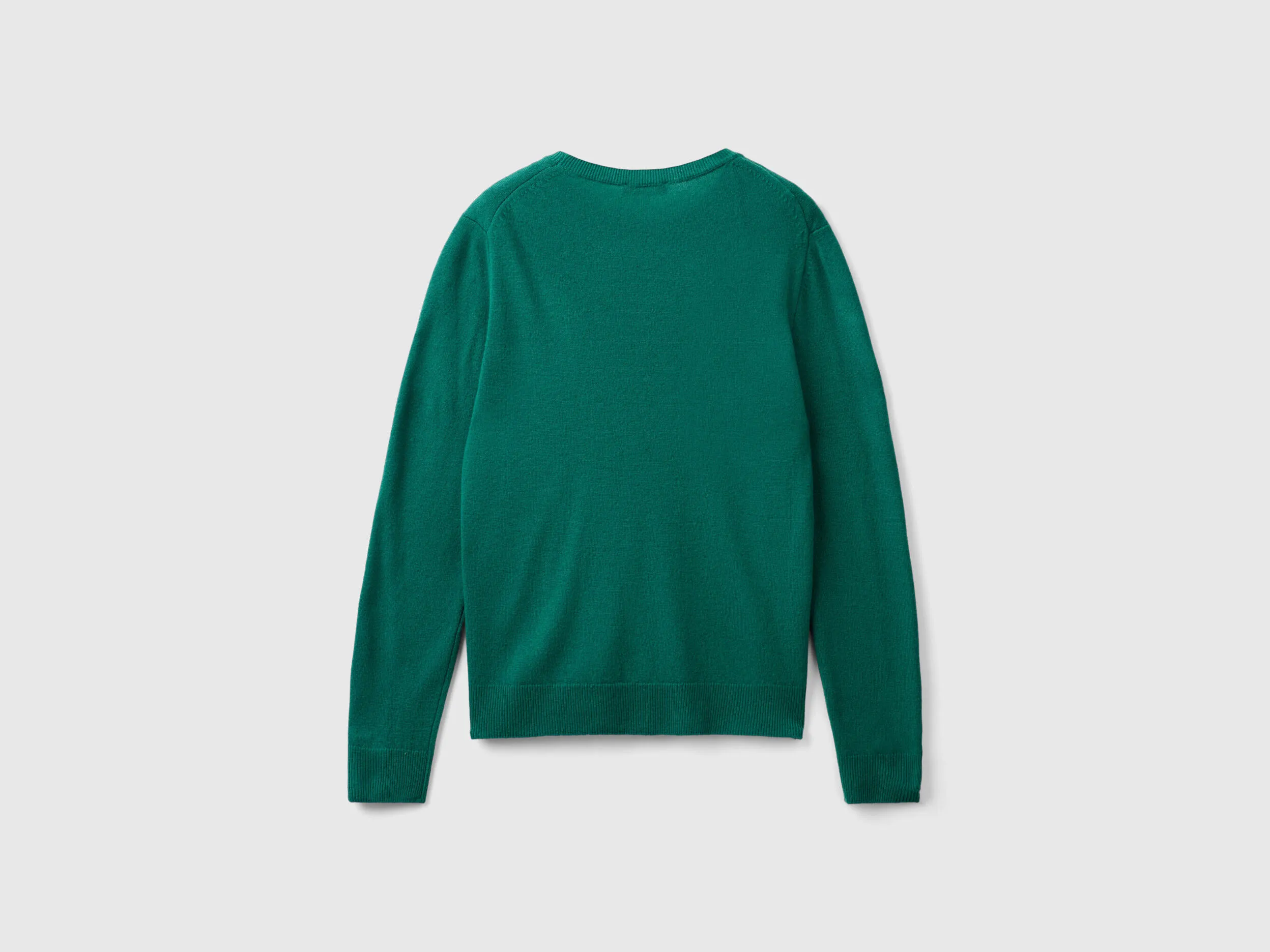 Forest Green Merino Wool Crew Neck Sweater - Dark Green | Benetton