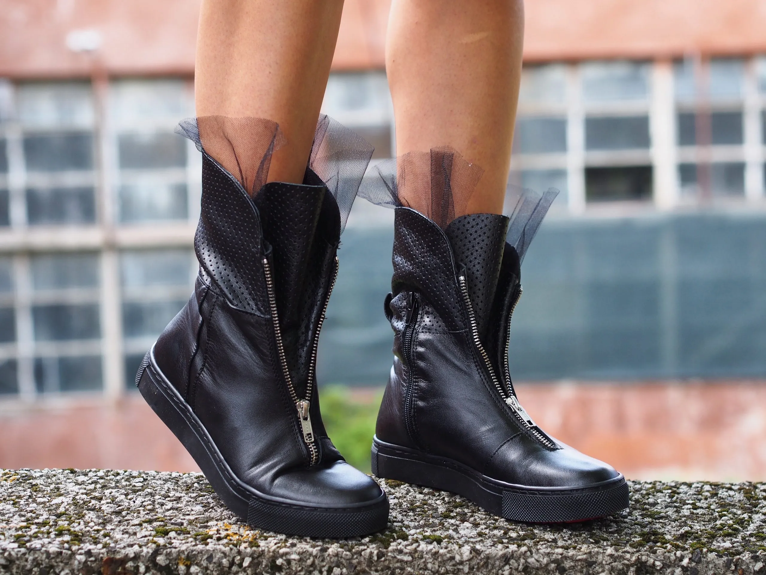 Genuine leather black boots for women