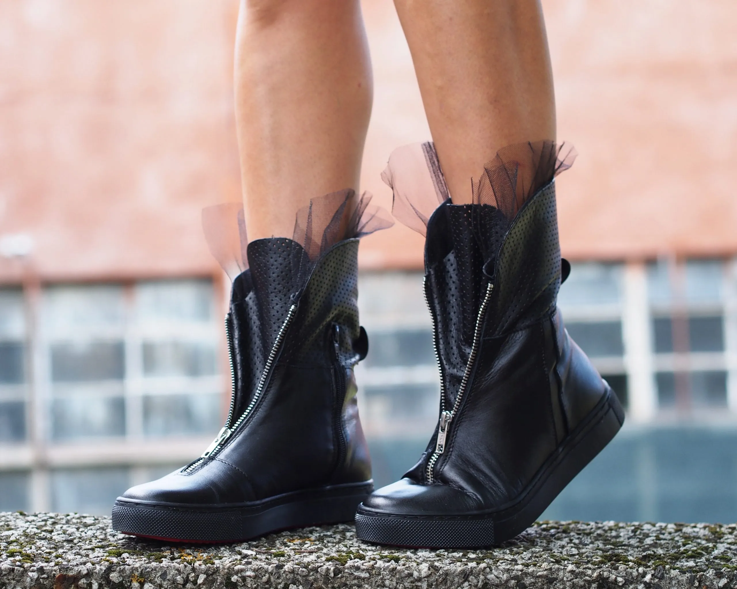 Genuine leather black boots for women