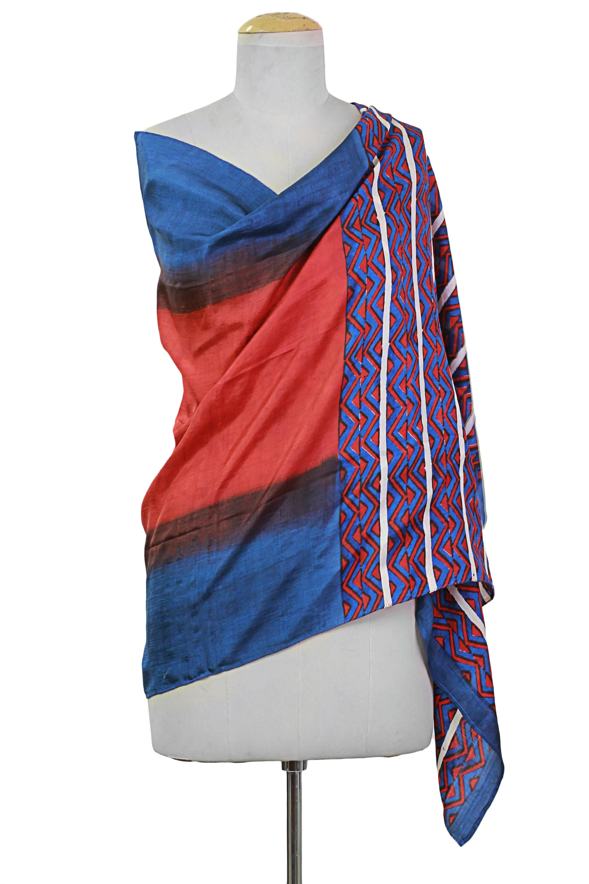 Geometric Silk Shawl from India in Bengali Festival Colors