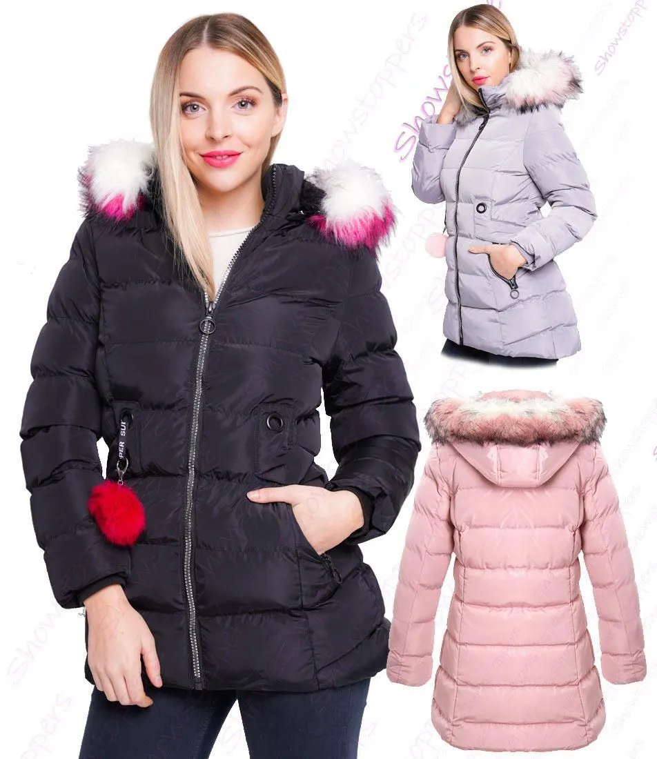 Black Showerproof Parka Jacket with Faux Fur for Girls, Ages 3-14