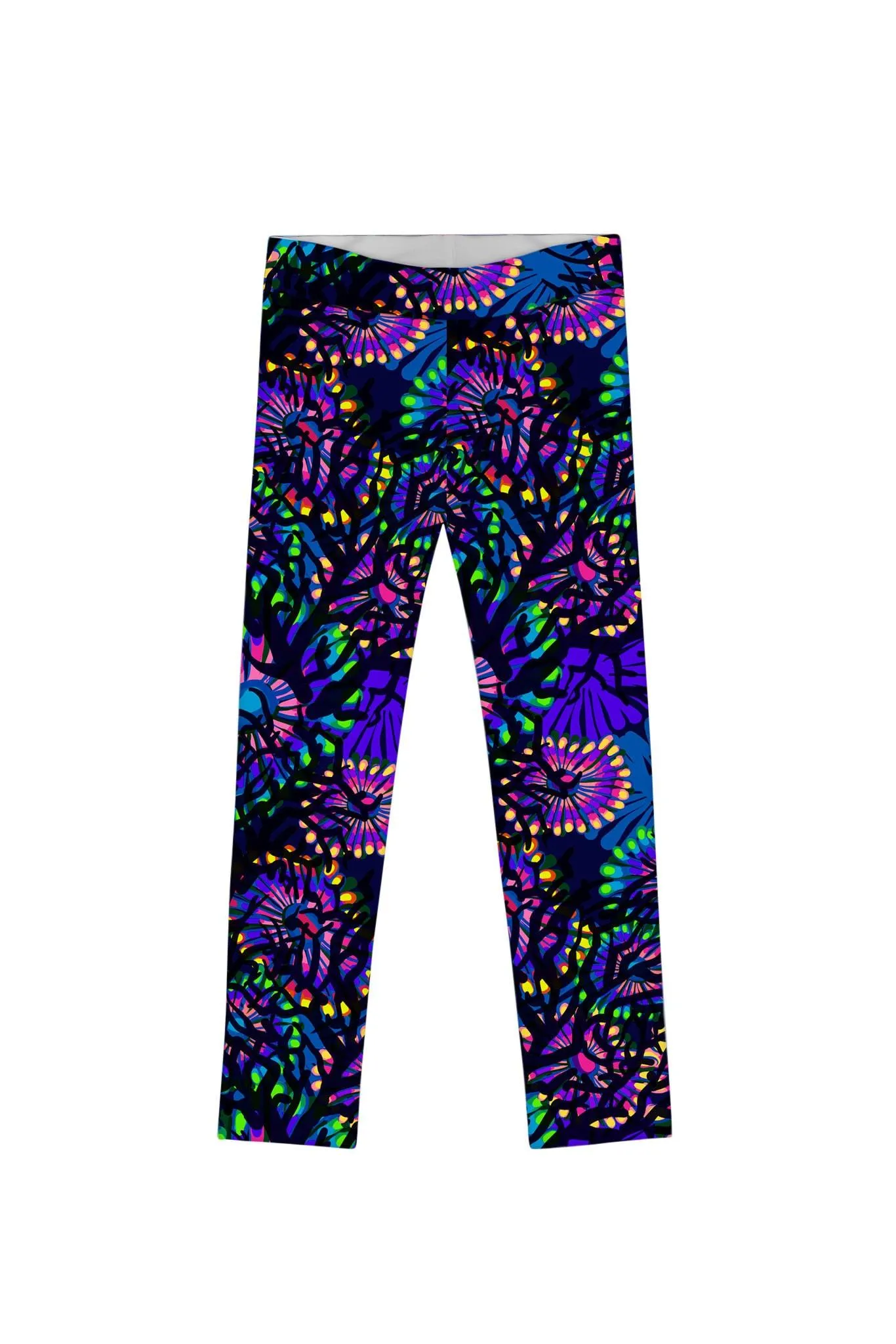 Girls Purple Floral Print Leggings - Midnight Glow Lucy Cute