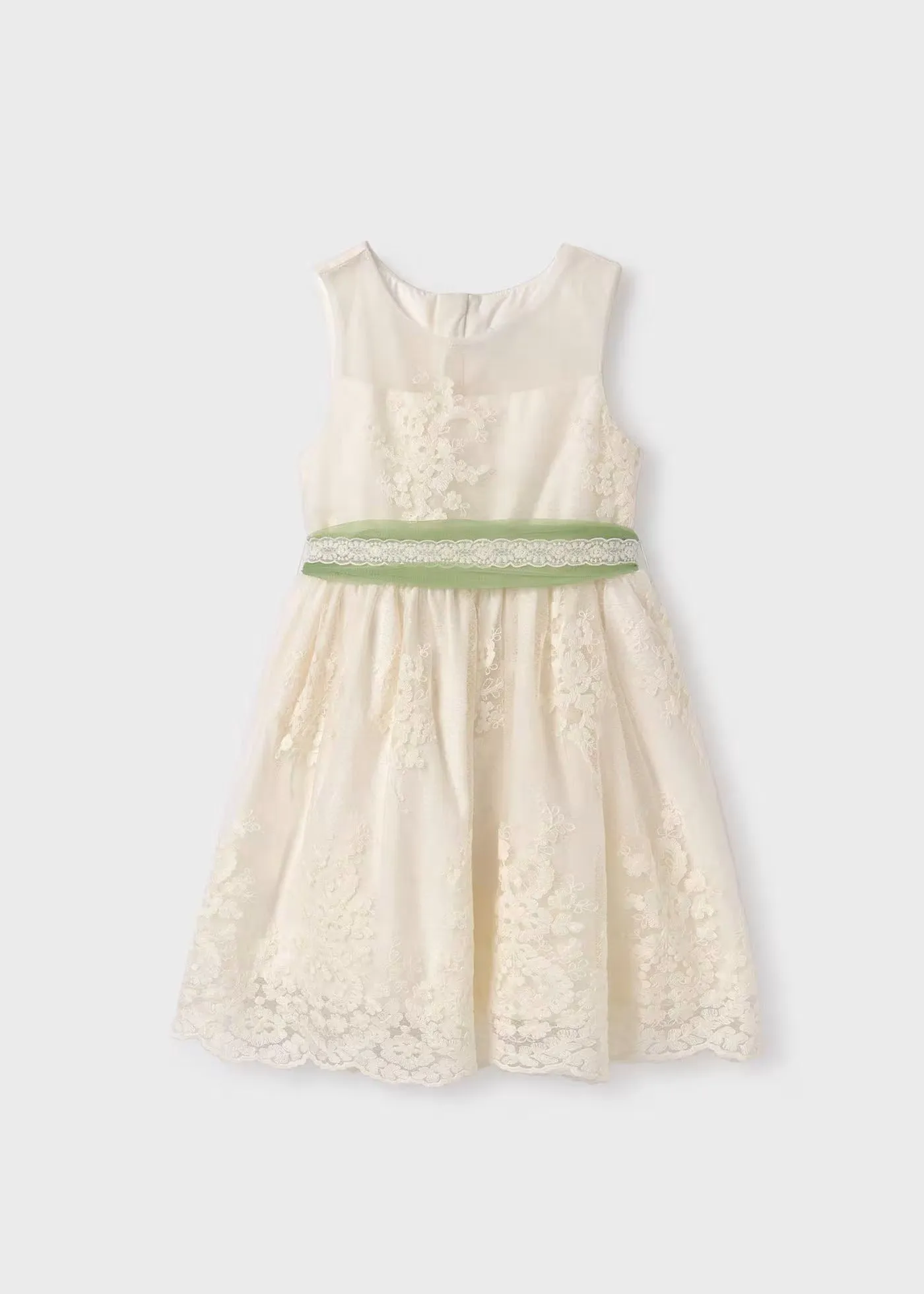 Girls Tulle Jacquard Dress - Natural