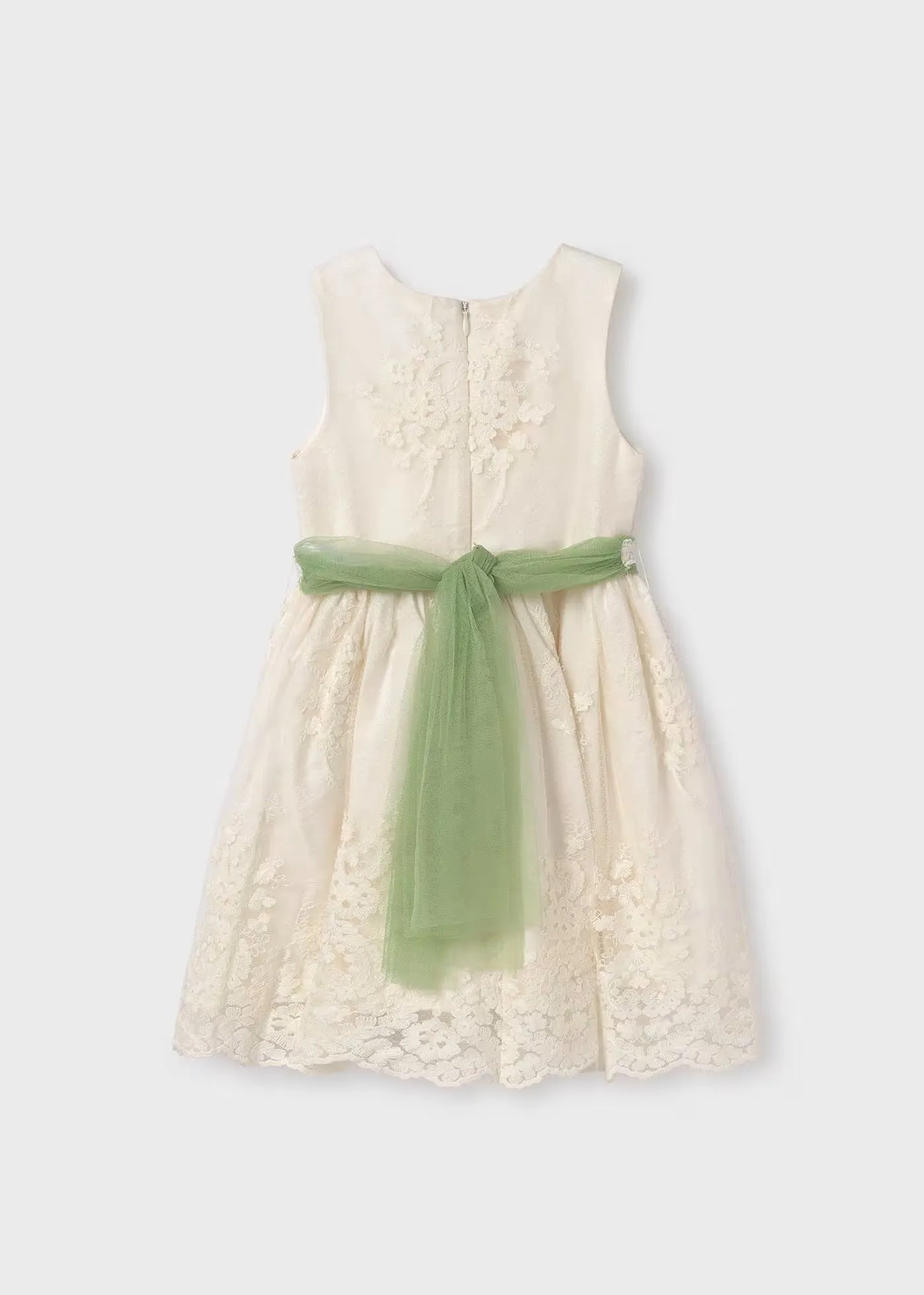 Girls Tulle Jacquard Dress - Natural