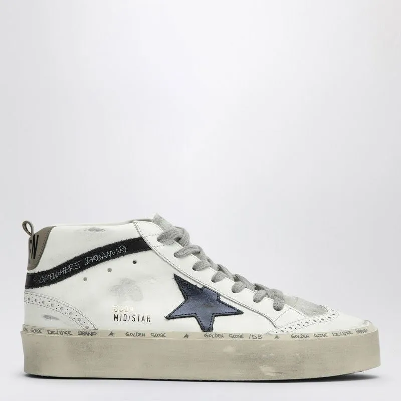 Golden Goose Women's White Mid Star Sneakers with Blue Accents