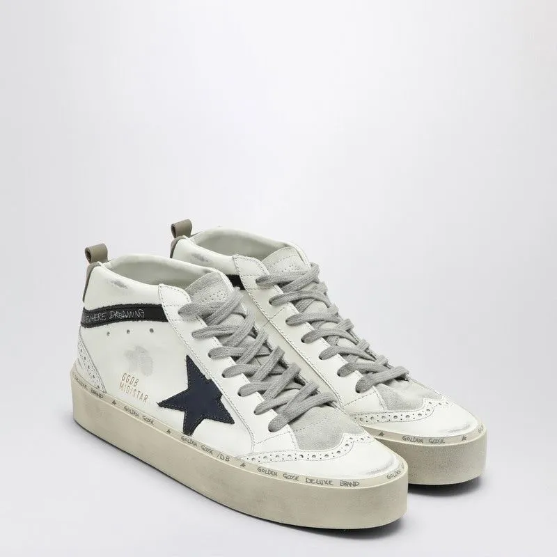 Golden Goose Women's White Mid Star Sneakers with Blue Accents