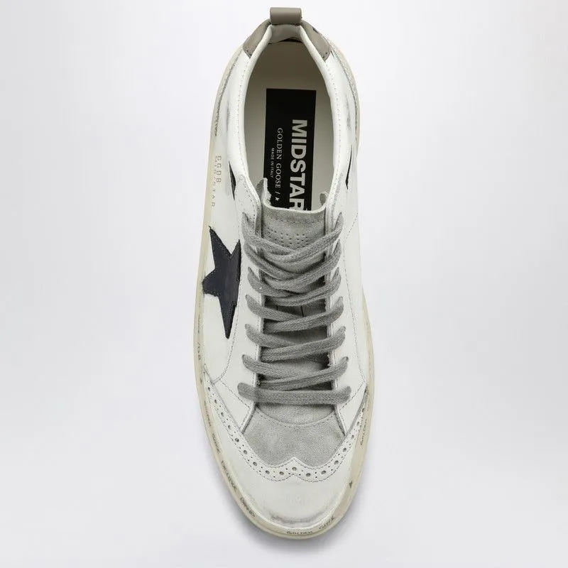 Golden Goose Women's White Mid Star Sneakers with Blue Accents