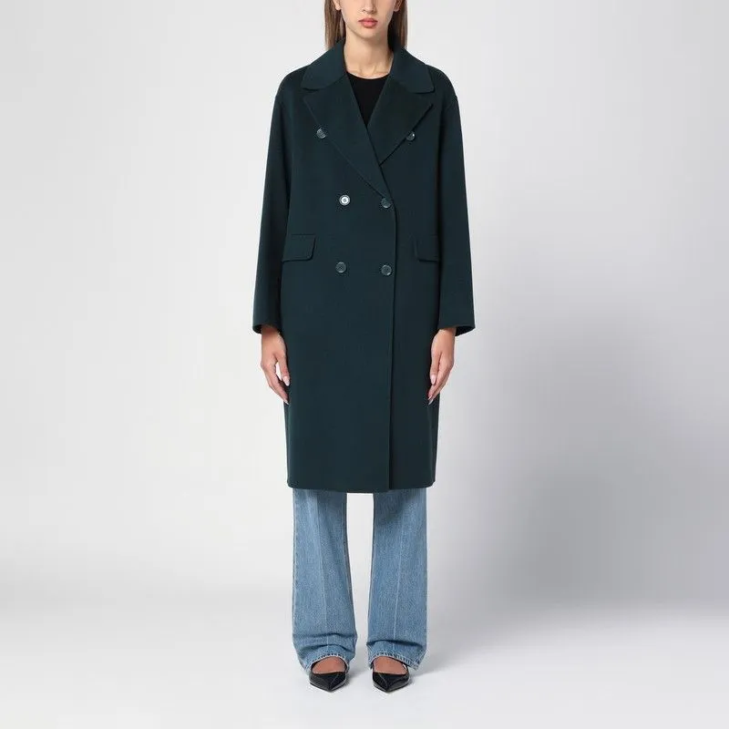 Green wool coat - double-breasted - dark shade