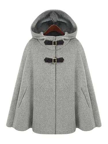 Grey Women's Hooded Oversized Poncho Coat for Winter Outerwear.