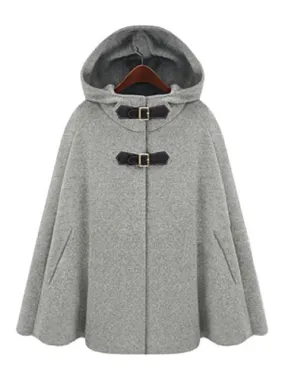 Grey Women's Hooded Oversized Poncho Coat for Winter Outerwear.