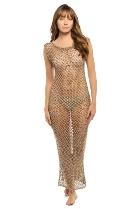 Handmade Crochet Net Beaded Long Dress