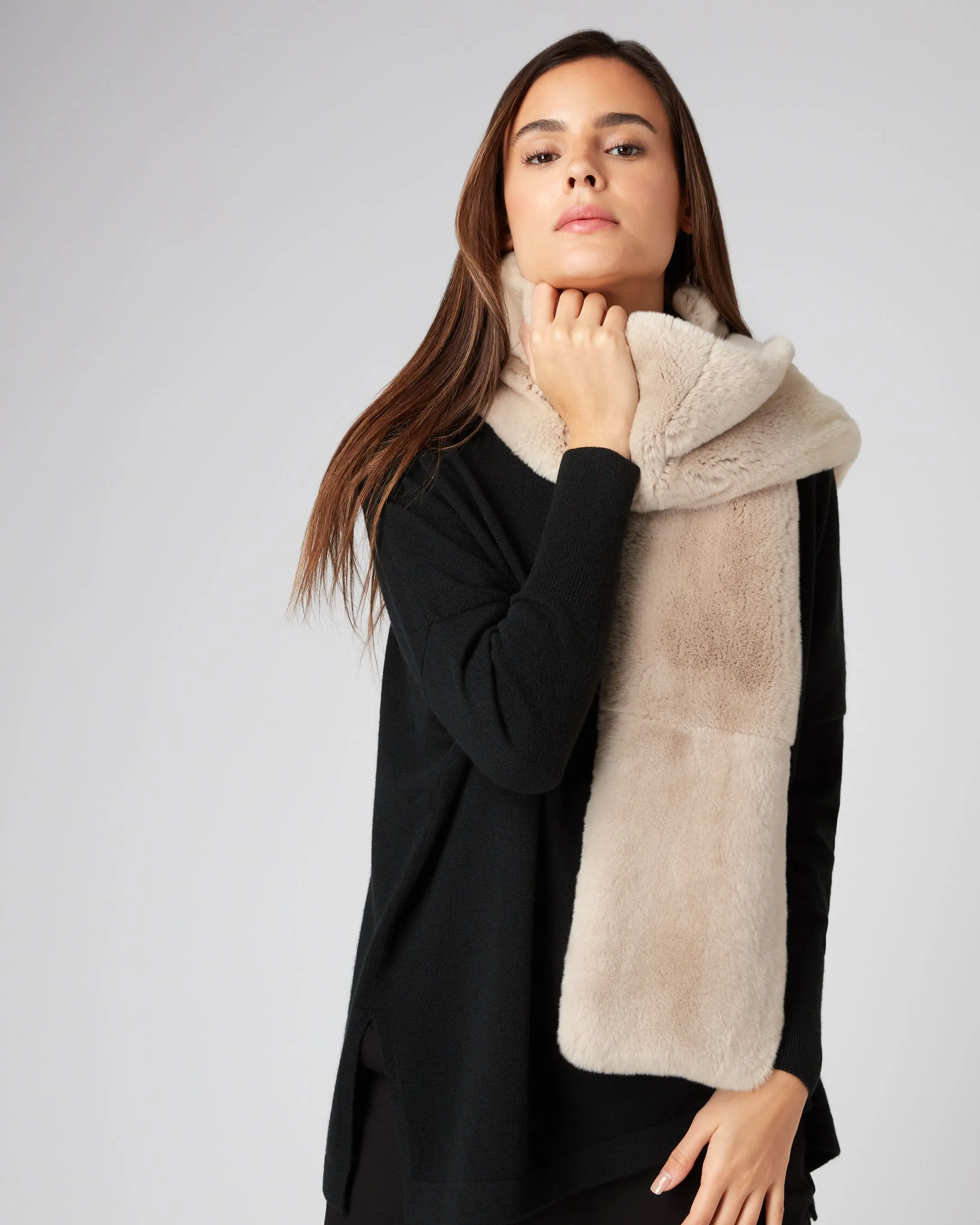 Heather Beige Brown Long Fur Unisex Scarf