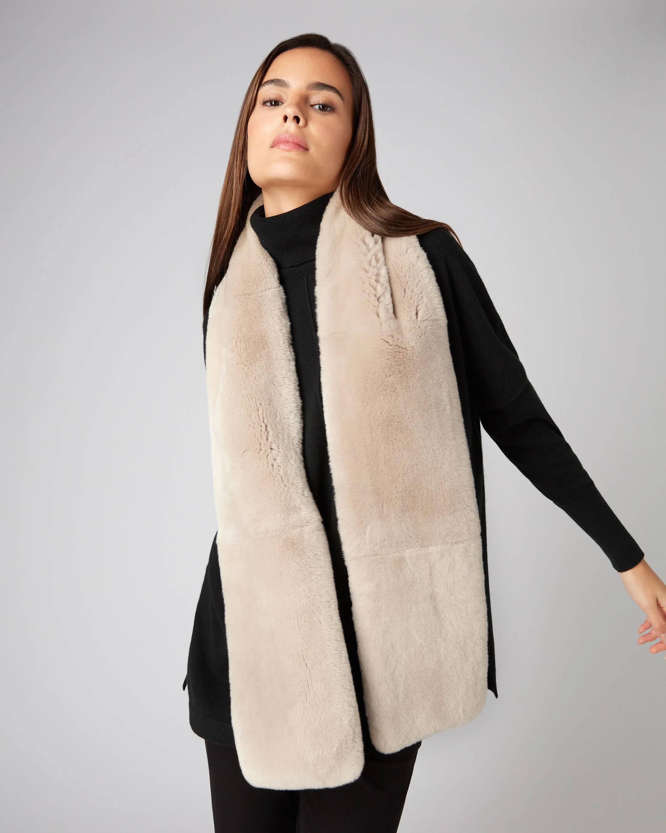 Heather Beige Brown Long Fur Unisex Scarf