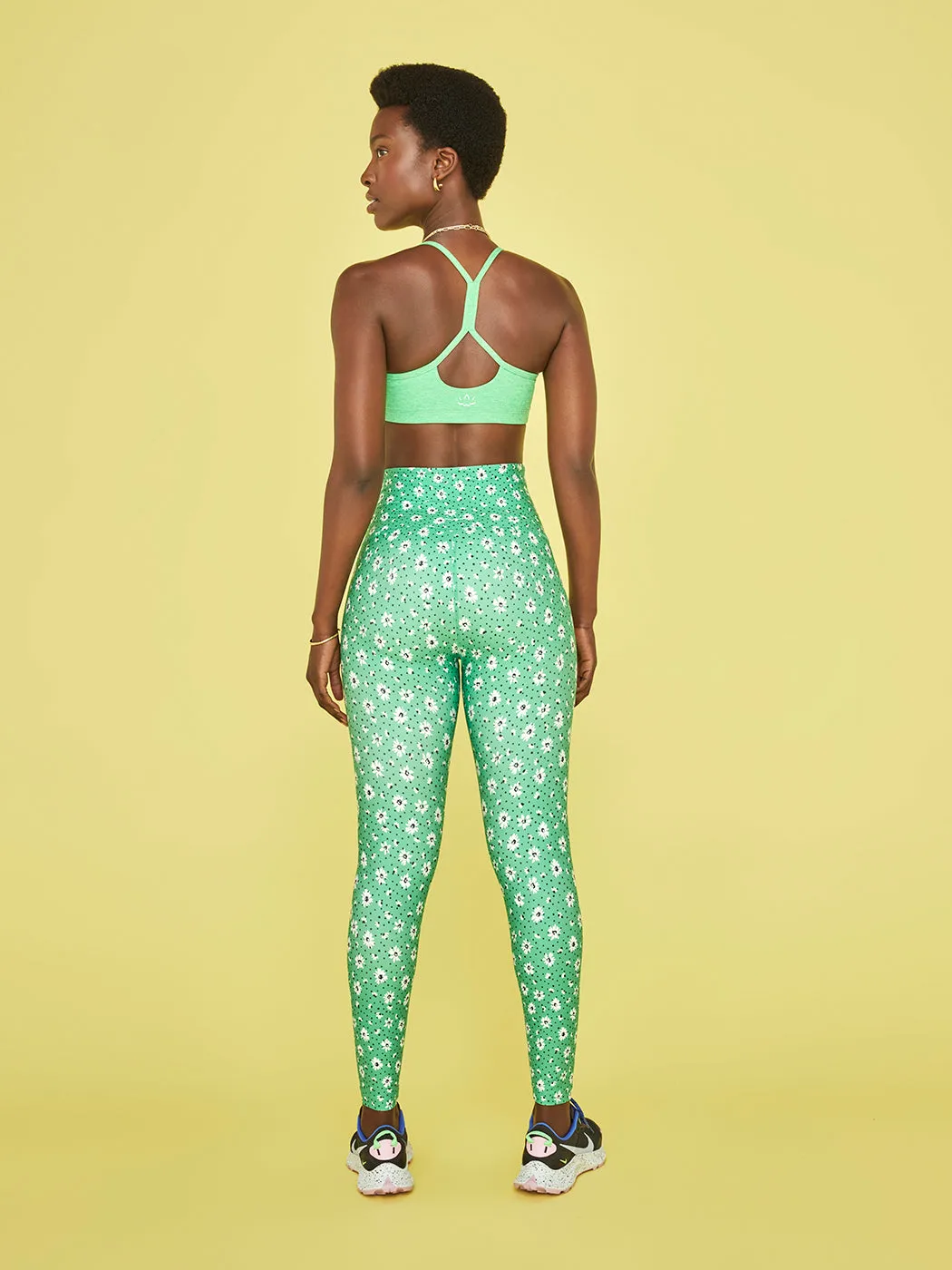 High Waisted Floral Leggings - Pastel Yellow Print