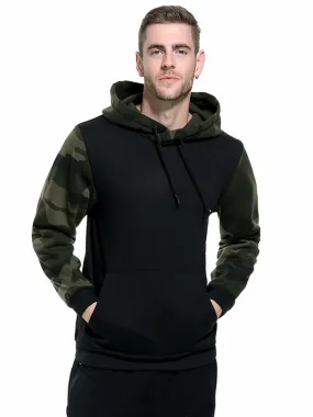 Hooded Men's Camouflage Black Polyester Sweatshirt with Long Sleeves