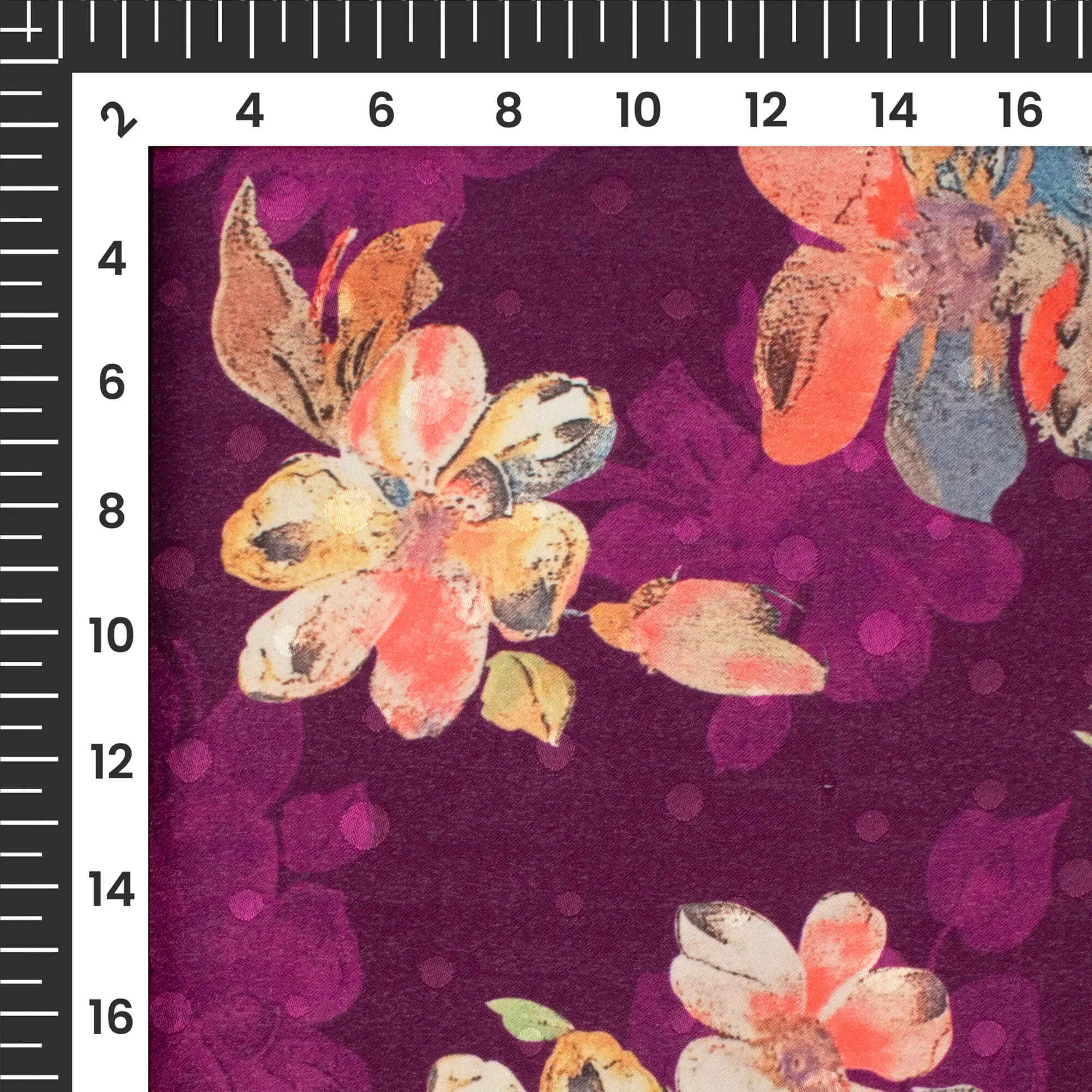 Jacquard Booti Japan Satin Fabric with Purple Floral Digital Print (56 Inches Width)