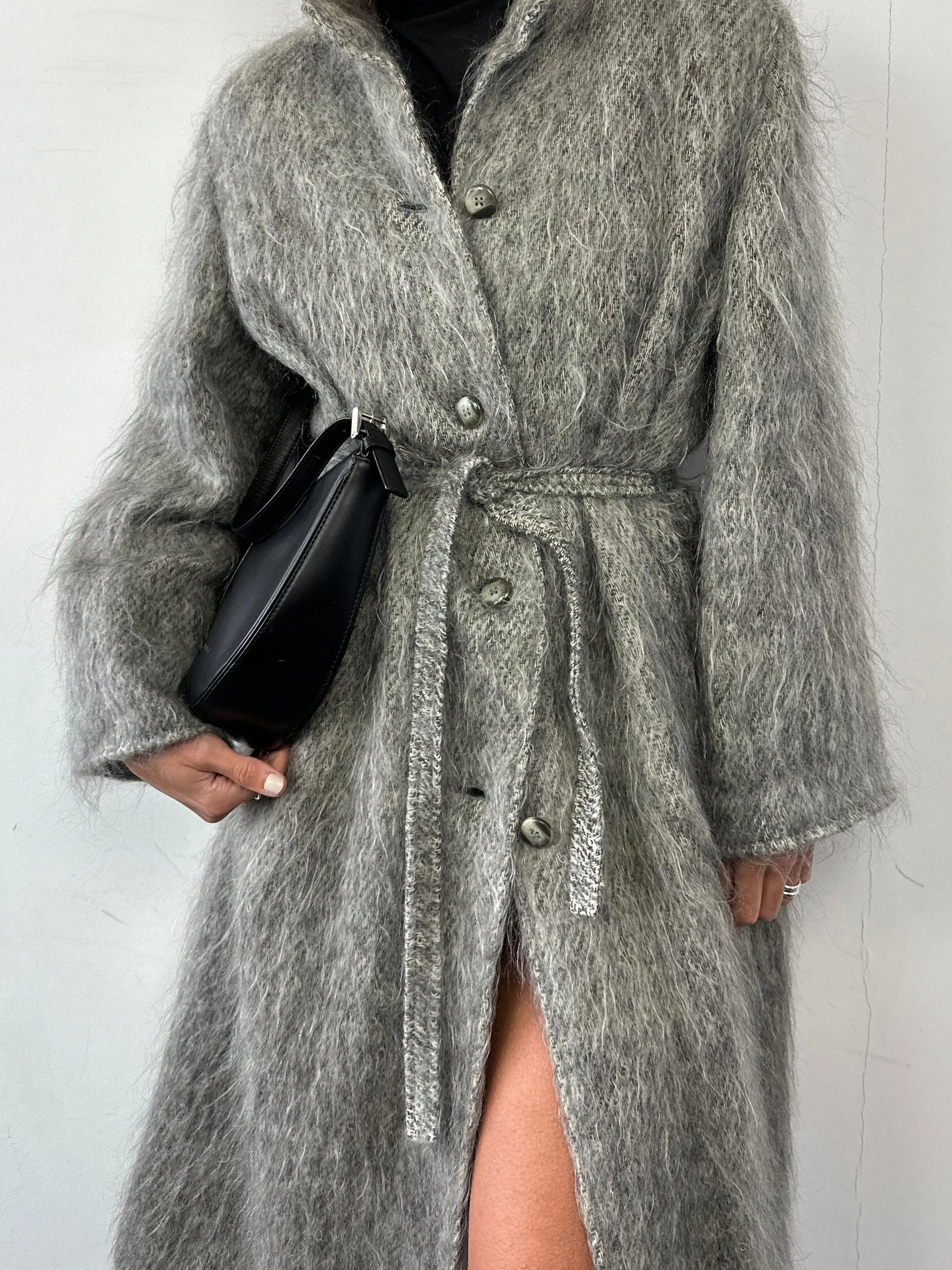 Jaeger Fuzzy Mohair Wool Belted Coat Size L