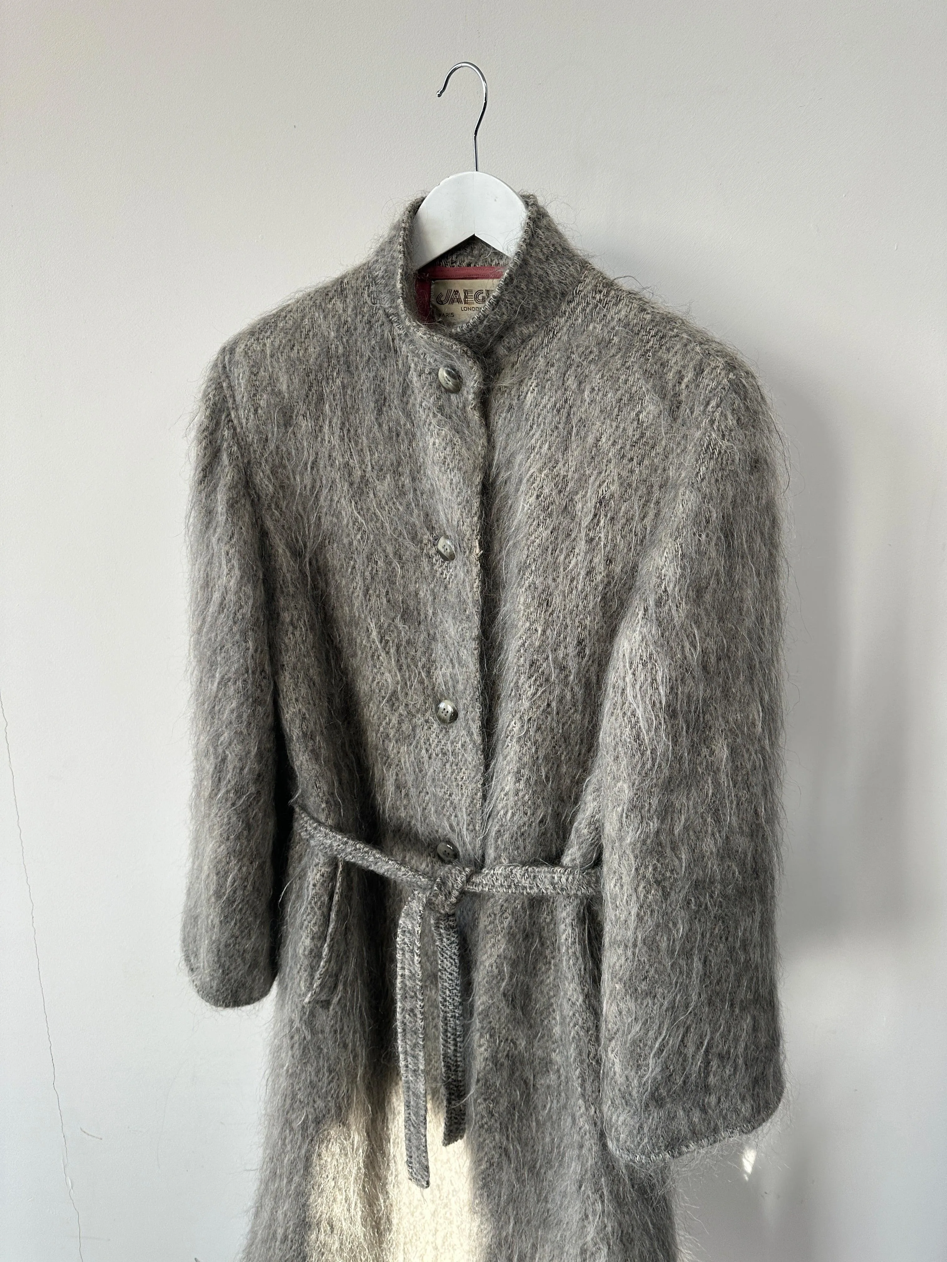 Jaeger Fuzzy Mohair Wool Belted Coat Size L