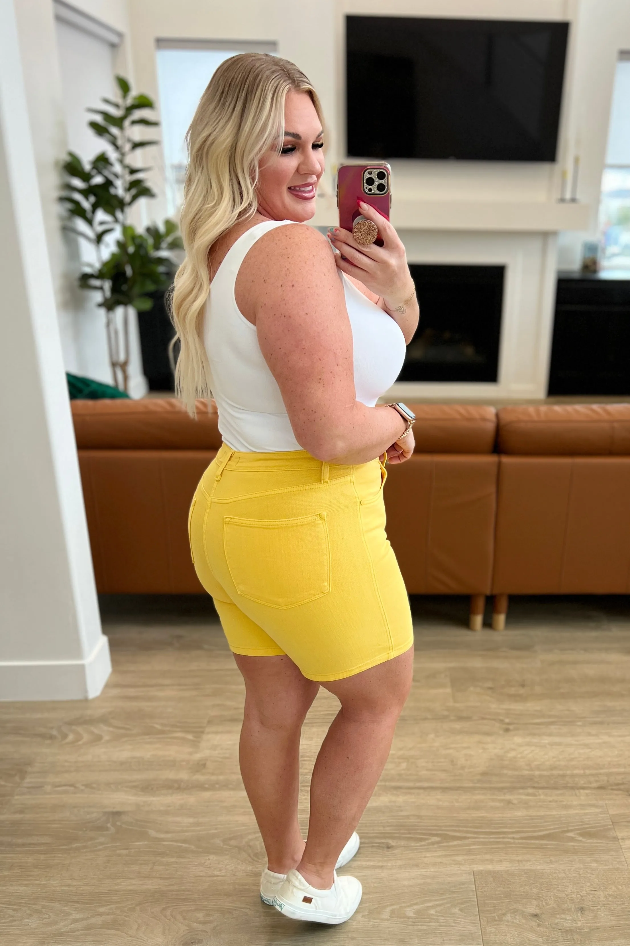 Yellow Jenna High Rise Control Top Cuffed Shorts