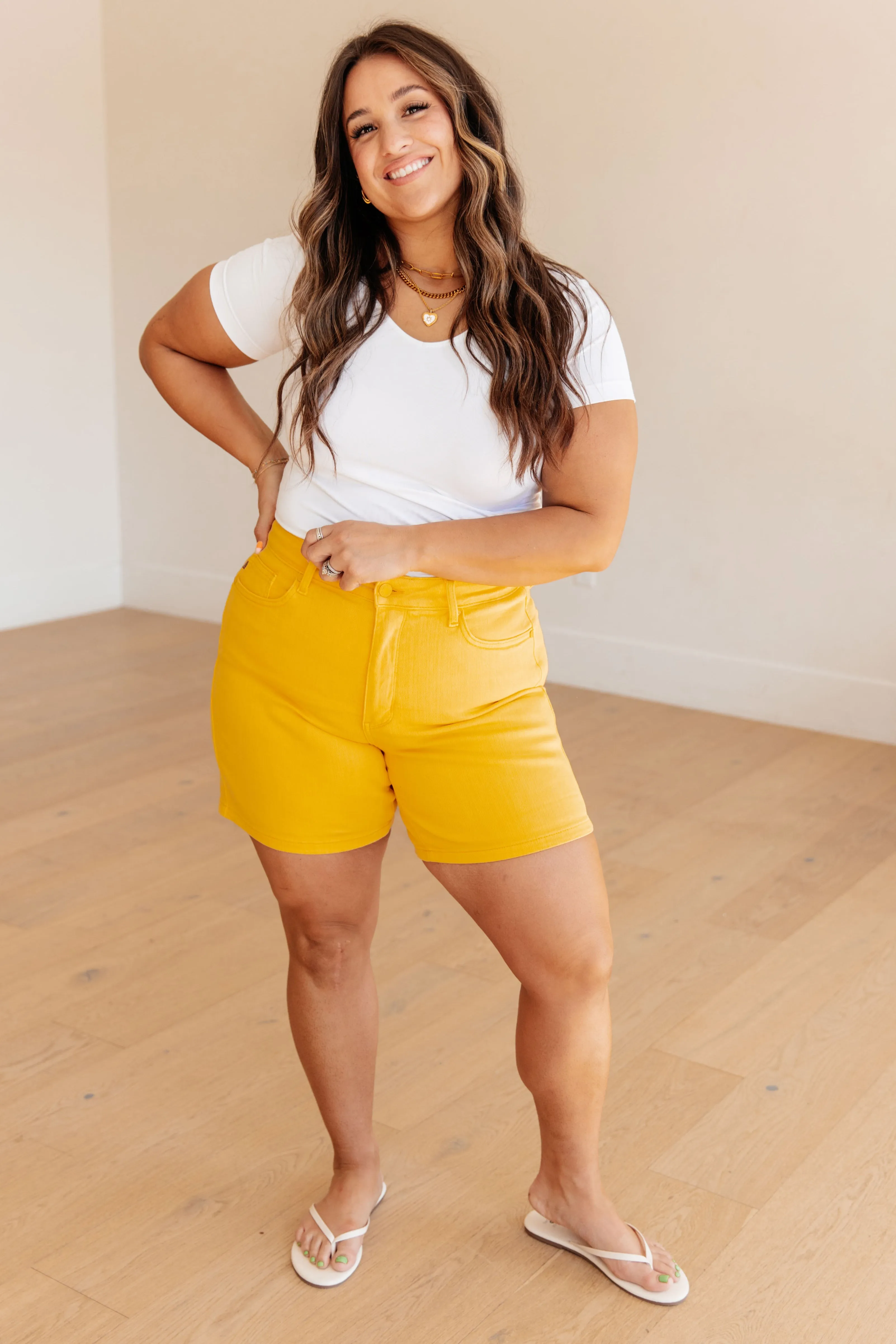 Yellow Jenna High Rise Control Top Cuffed Shorts