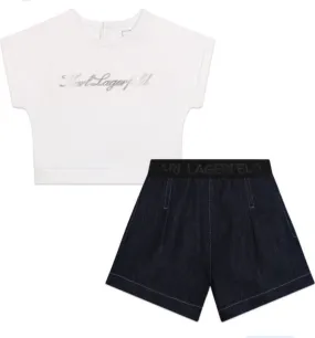 Karl Lagerfeld White T-Shirt & Denim Shorts Set