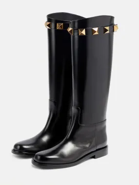 Knee High Flat Riding Boots with studs for Women