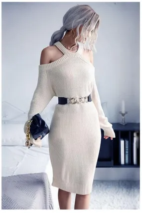 Knit Sweater Dress with Cold Shoulder