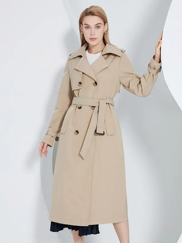 Lapel Double Breasted Trench Coat Women Chic Fall Spring Outerwear