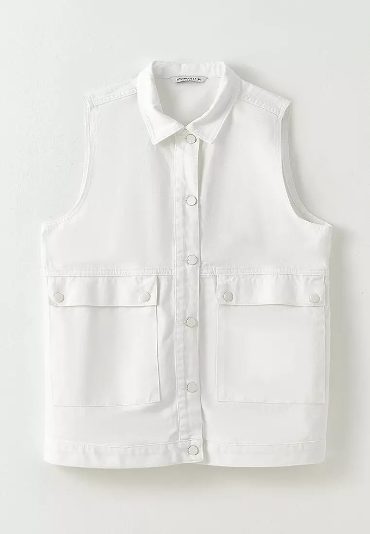 LC WAIKIKI Shirt Collar Plain Women's Jean Vest