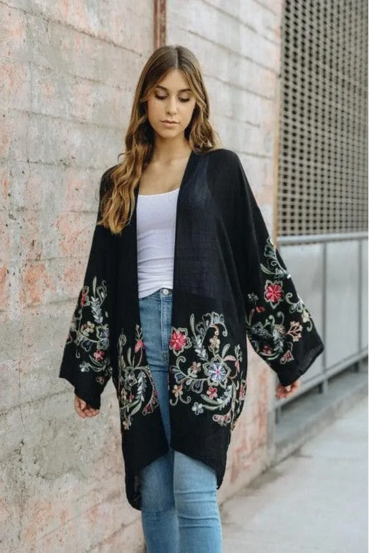 Leto Collection Floral Kimono Cardigan: Long Style in 5 Color Options