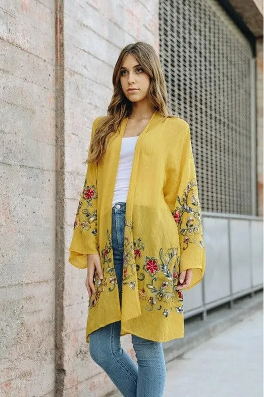 Leto Collection Floral Kimono Cardigan: Long Style in 5 Color Options