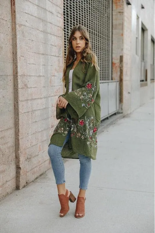 Leto Collection Floral Kimono Cardigan: Long Style in 5 Color Options