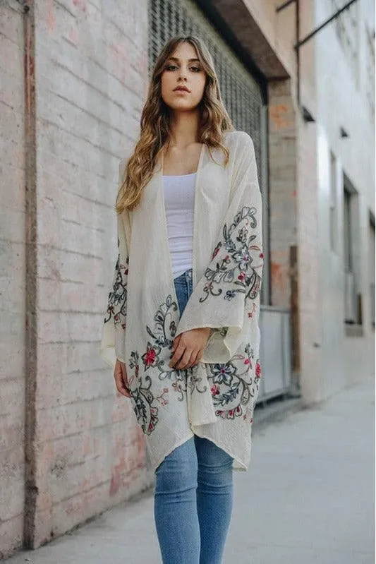 Leto Collection Floral Kimono Cardigan: Long Style in 5 Color Options