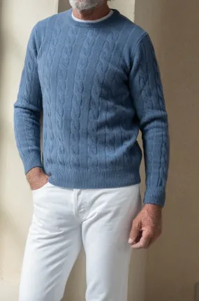 Light blue cable knit sweater Italian-made