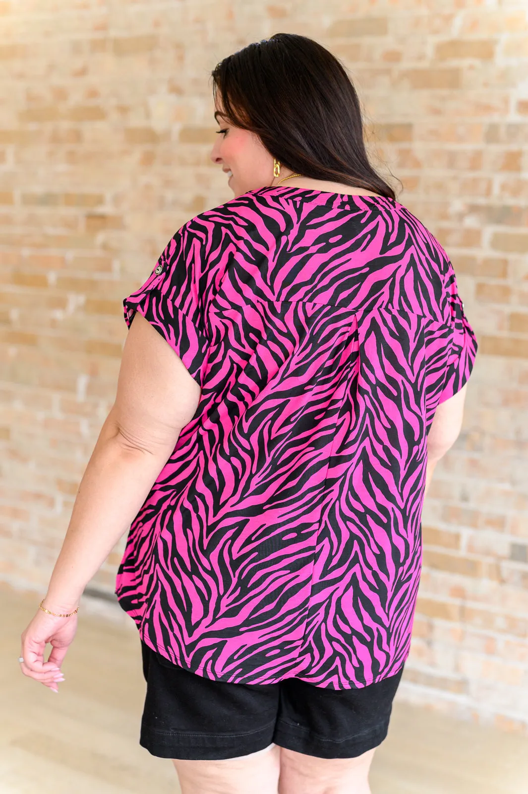 Lizzy Cap Top in Pink and Black Zebra