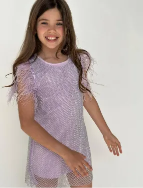 Lola & the Boys Lavender Crystal Feather Dress - Shop Now