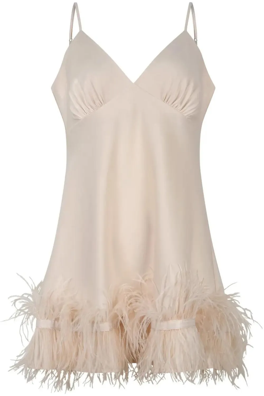 Marabou Feather Trim Satin Dress with Honey Color