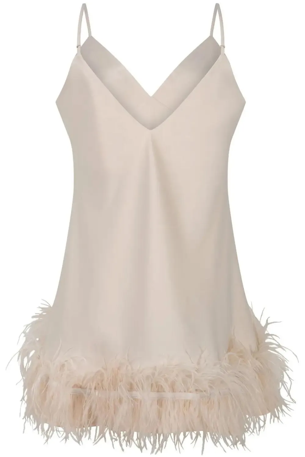 Marabou Feather Trim Satin Dress with Honey Color