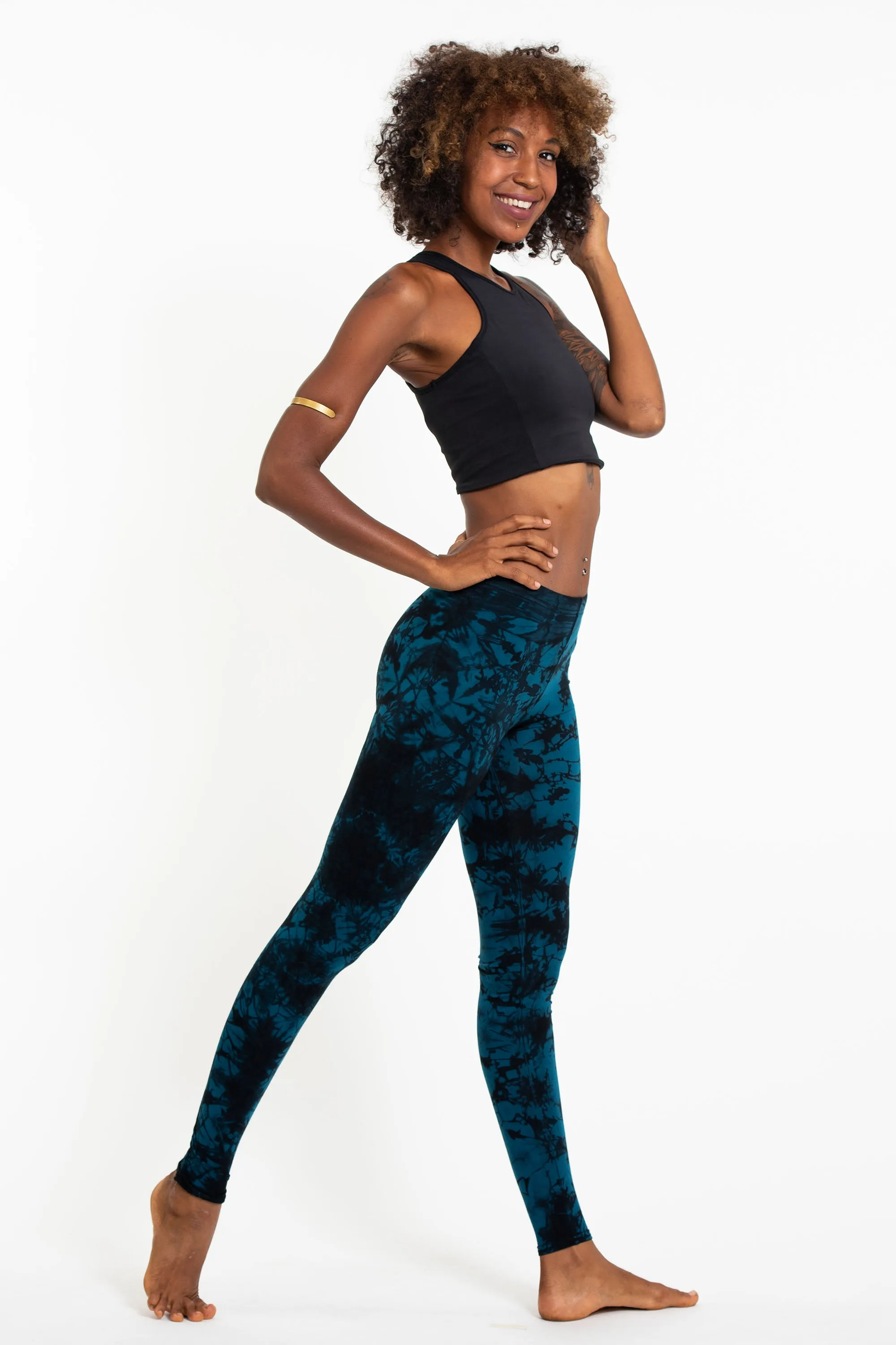 Marine Blue Shattered Tie Dye Cotton Leggings