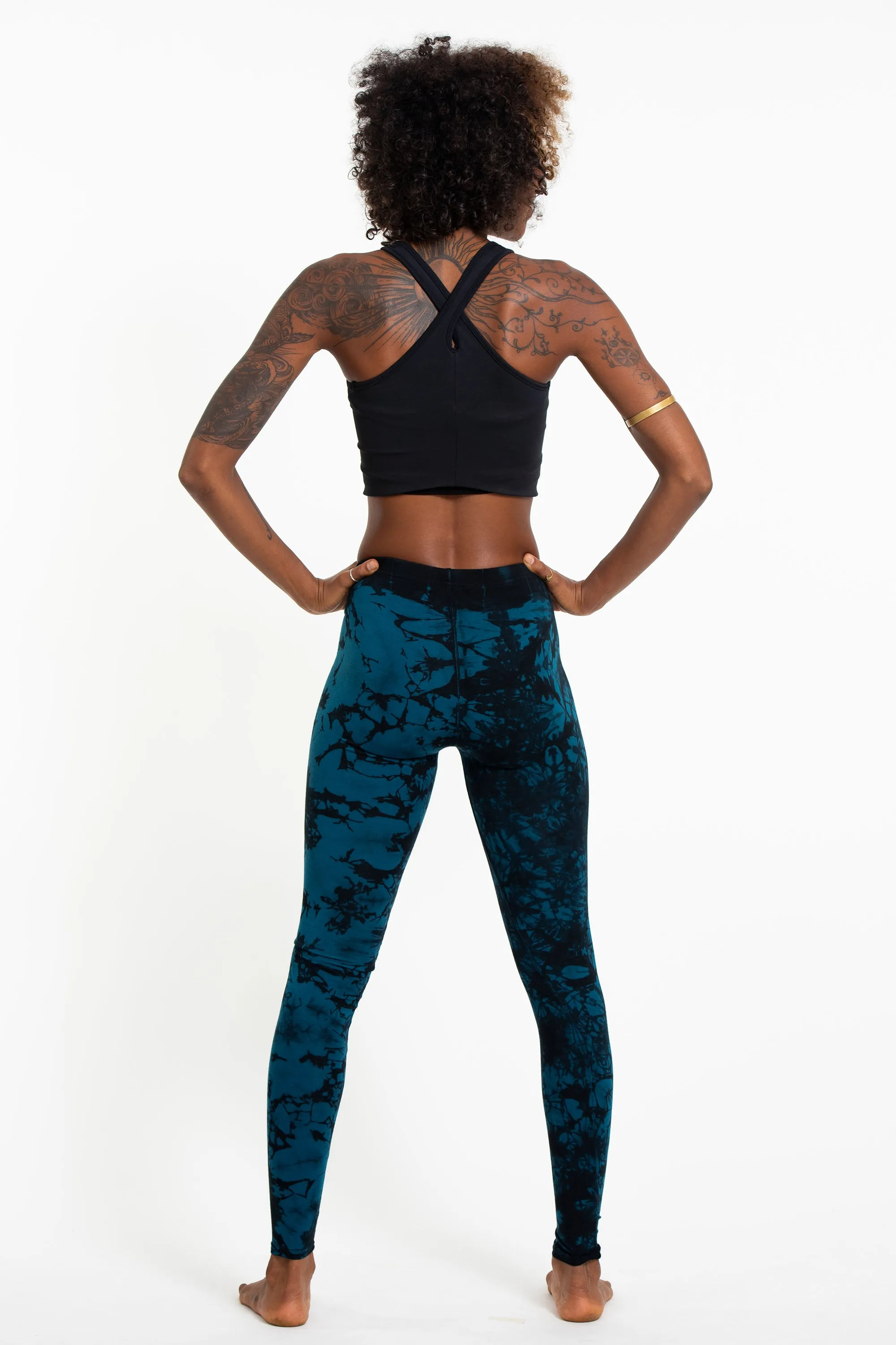 Marine Blue Shattered Tie Dye Cotton Leggings