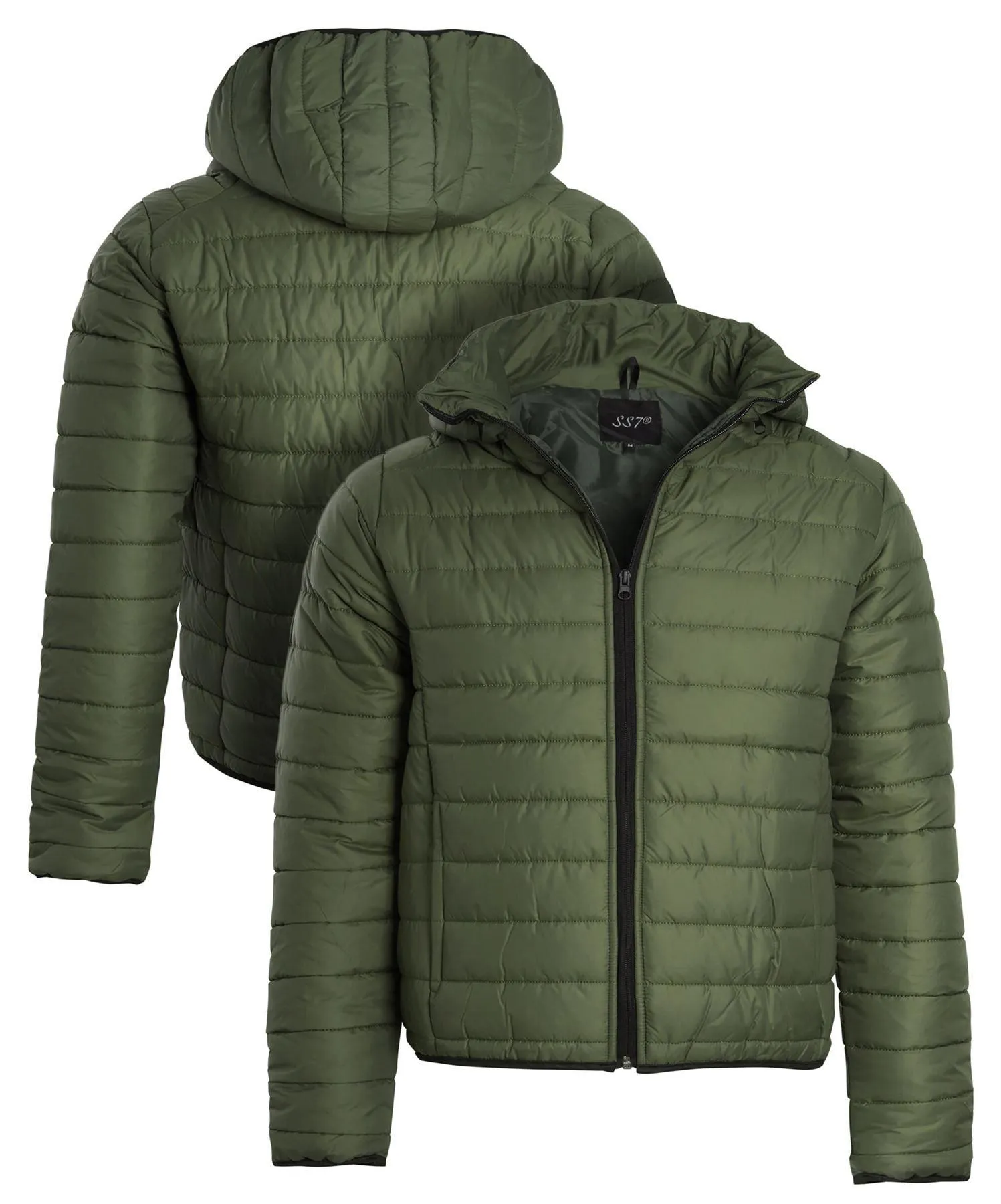 Khaki Quilted Puffer Coat for Men, Size S-XL