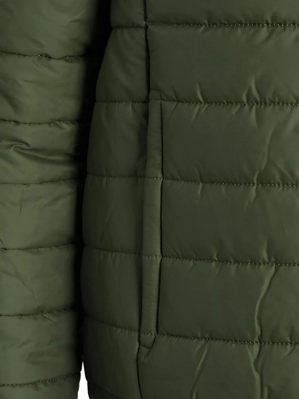 Khaki Quilted Puffer Coat for Men, Size S-XL