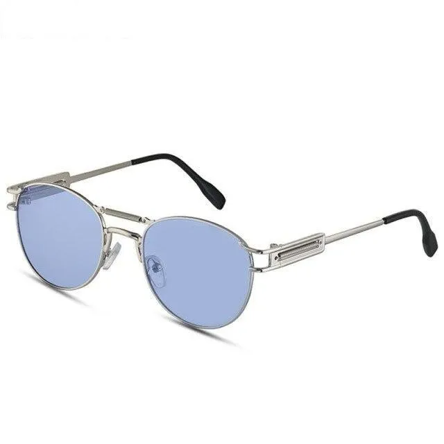 Men's Steampunk Style Round Sunglasses with Bag