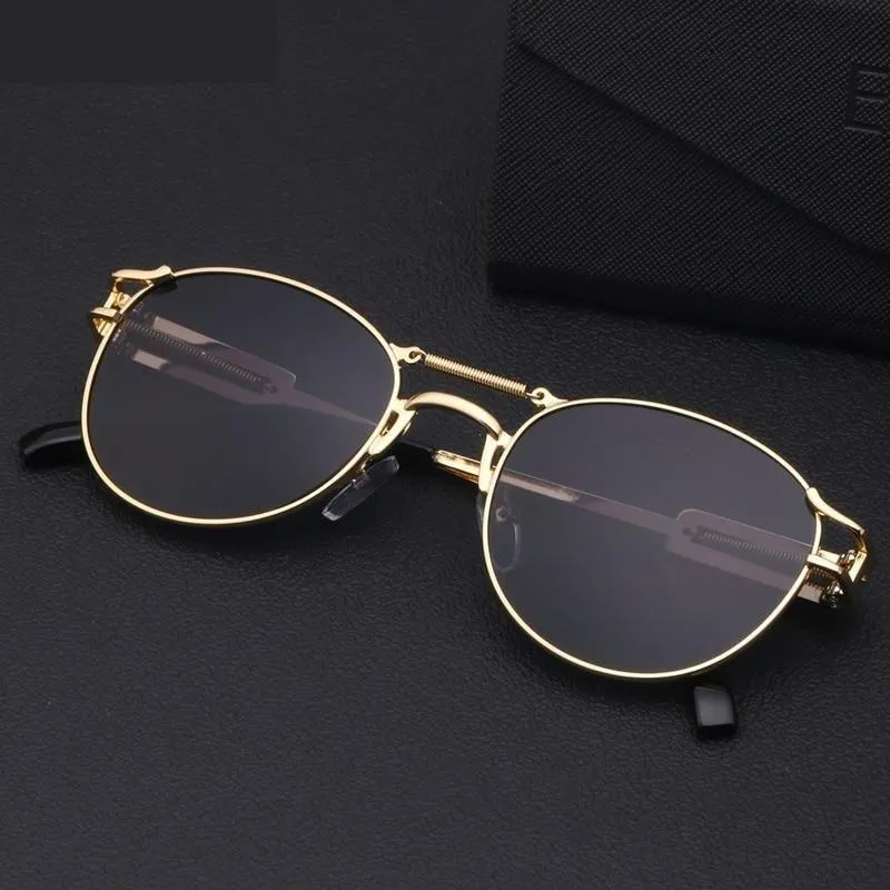 Men's Steampunk Style Round Sunglasses with Bag