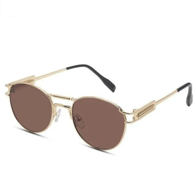 Men's Steampunk Style Round Sunglasses with Bag